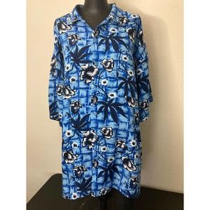 Hawaiian Tropical Floral Blue Button Up Shirt